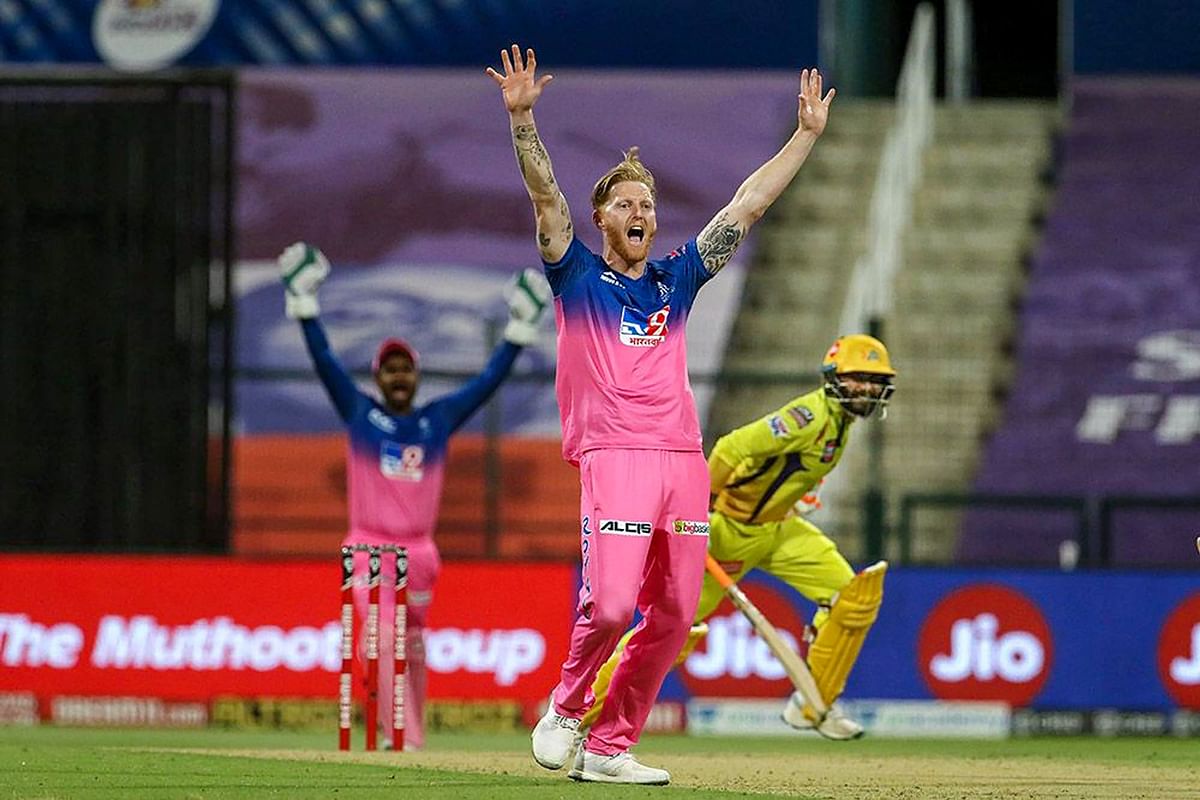 Rajasthan Royals player Ben Stokes appeals for the wicket. Credit: PTI Photo