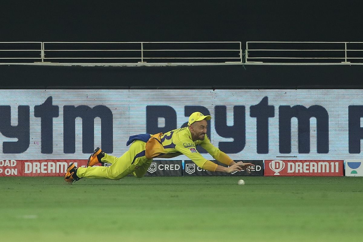 Faf du Plessis of Chennai Superkings attempts to take a catch. Credit: iplt20.com, BCCI