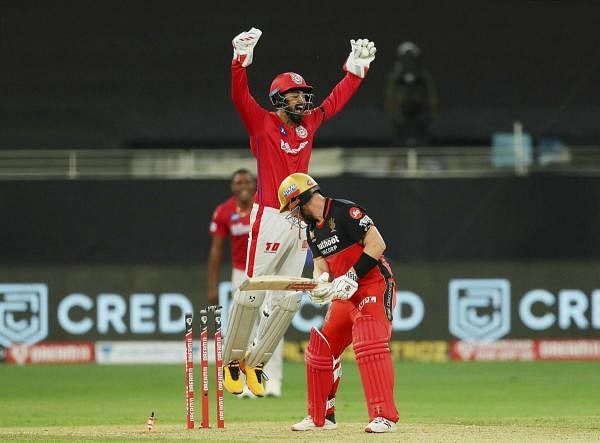 Royal Challengers Bangalore (RCB) batsman Aaron Finch looks on after being dismissed during the match. Credit: PTI Photo