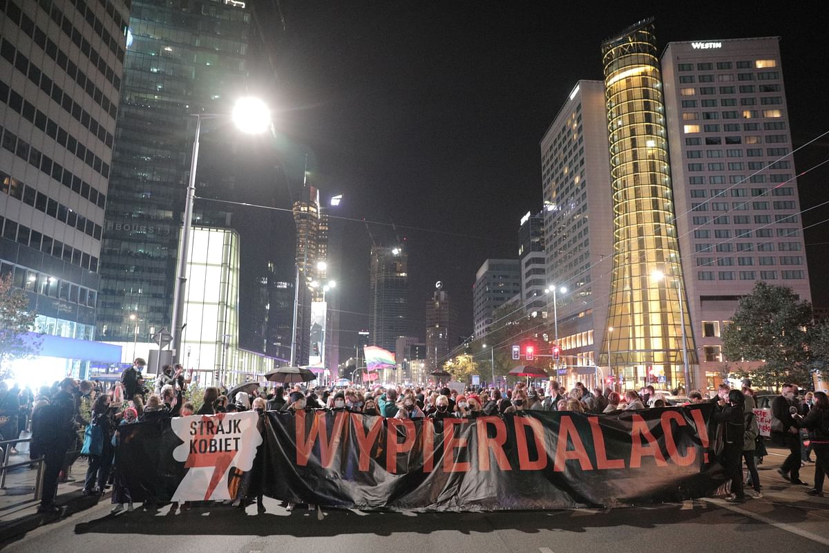 People protest against imposing further restrictions on abortion law in Warsaw, Poland. Credit: Reuters Photo