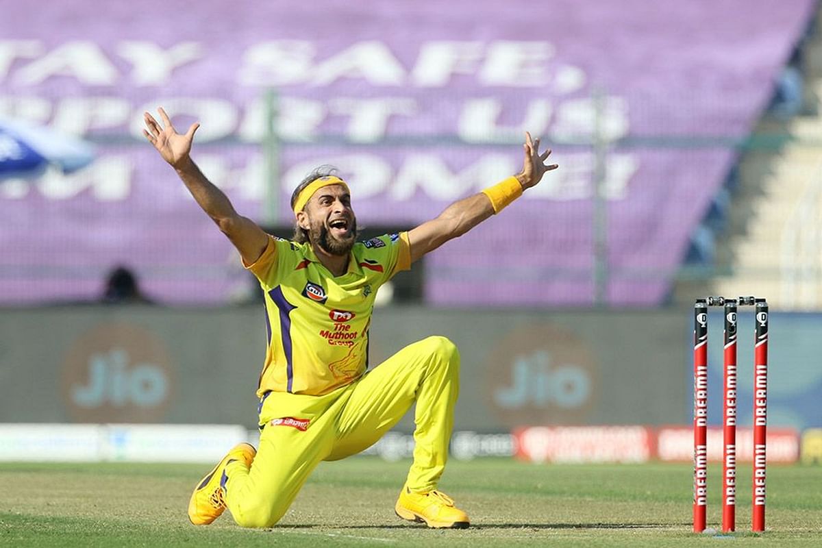 Imran Tahir of Chennai Superkings appeals successfully for the wicket of Chris Gayle of Kings XI Punjab during the match. Credit: iplt20.com/BCCI