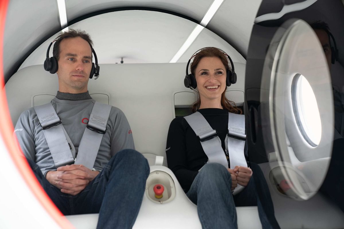 Virgin Hyperloop executives Josh Giegel, its Chief Technology Officer, and Sara Luchian, Director of Passenger Experience were the first passengers.