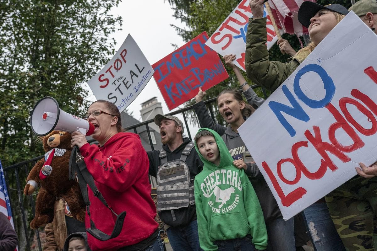 Protesters angered by lockdown measures and the presidential election results rallied for the third consecutive weekend in the state's capitol. Credit: AFP Photo