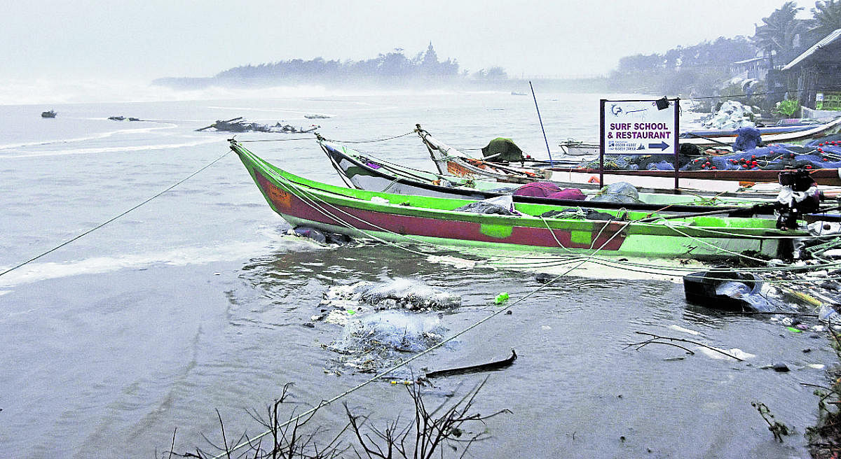 Boats anchored at a coastal area before the landfall of Cyclone Nivar, in Mamallapuram. Credit: PTI Photo