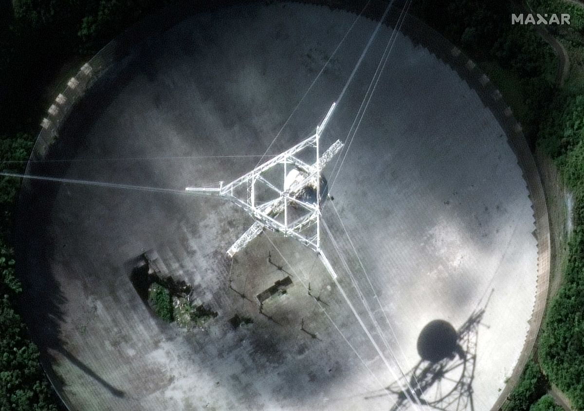 A satellite image shows a close up of the Arecibo Observatory before it collapsed in Puerto Rico. Credit: Reuters