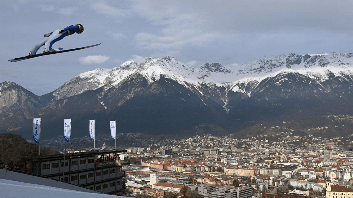 Czech Republic's Viktor Polasek soars through the air during his training jump of the third event of the Four-Hills Ski Jumping tournament (Vierschanzentournee) in Innsbruck, Austria. Credit: AFP