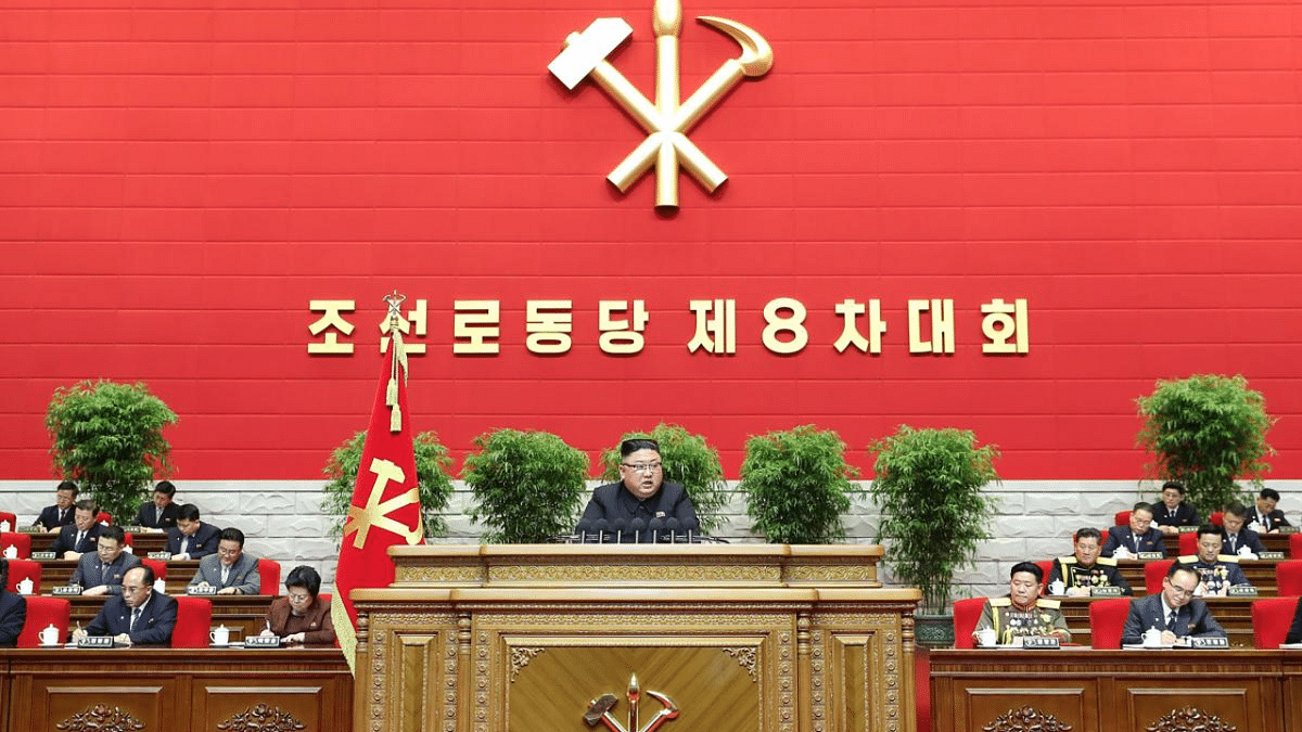 North Korean leader Kim Jong Un (C) speaks during the first day of the 8th Congress of the Workers' Party of Korea (WPK) in Pyongyang. Credit: AFP Photo