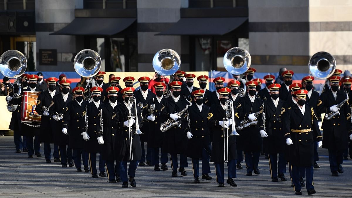 Members of a marching band walk the abbreviated parade route following the inauguration of US President Joe Biden in Washington, DC. Credit: AFP Photo