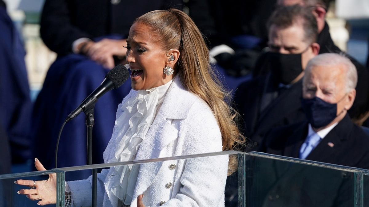 Jennifer Lopez performs during the inauguration of Joe Biden as the 46th President of the United States on the West Front of the US Capitol in Washington, US. Credit: Reuters Photo