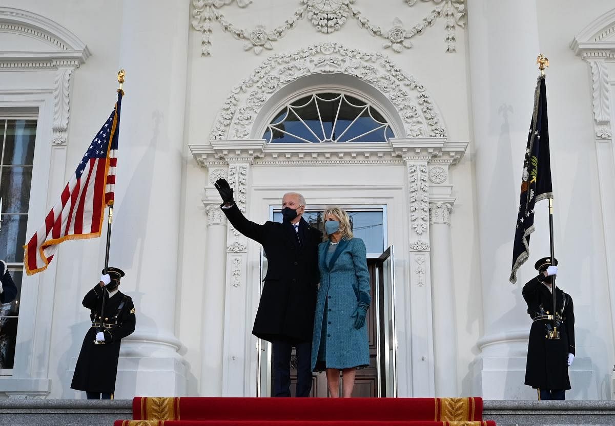 US President Joe Biden and First Lady Jill Biden arrive at the White House in Washington, DC, on January 20, 2021. Credit: AFP Photo