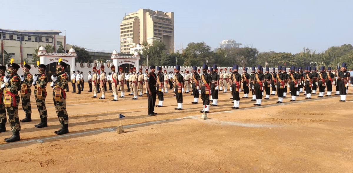 Republic Day parade rehearsal, at Manek Shaw parade Ground, in Bengaluru on Sunday. Credit: DH Photo/ B H Shivakumar.