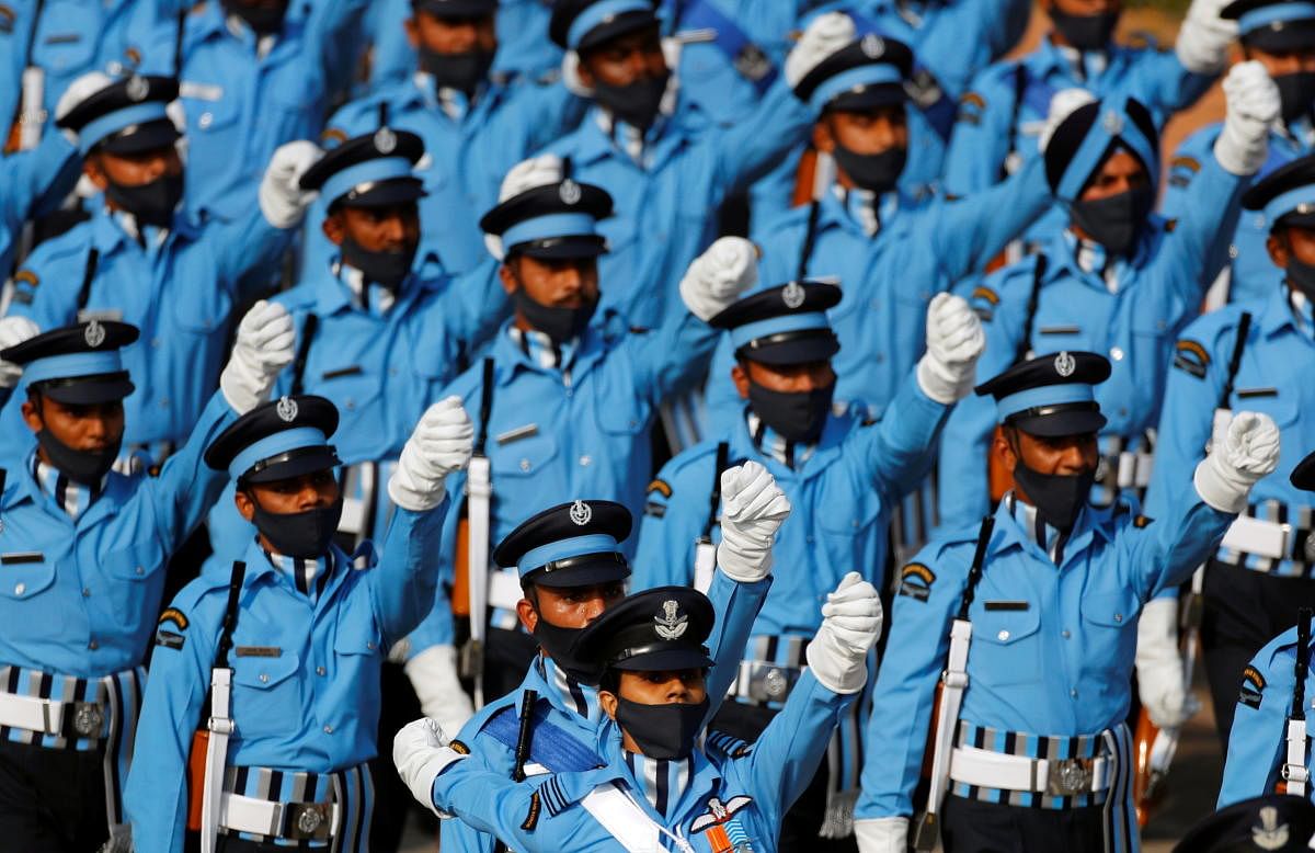 Indian Air Force (IAF) soldiers march during the Republic Day parade in New Delhi, India, January 26, 2021. Credit: Reuters Photo