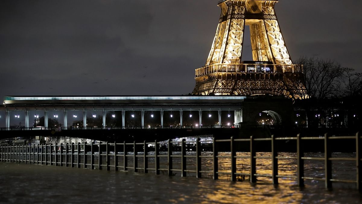 A view shows the flooded banks of the Seine River and the Eiffel Tower after days of rainy weather in Paris, France. Credit: Reuters Photo