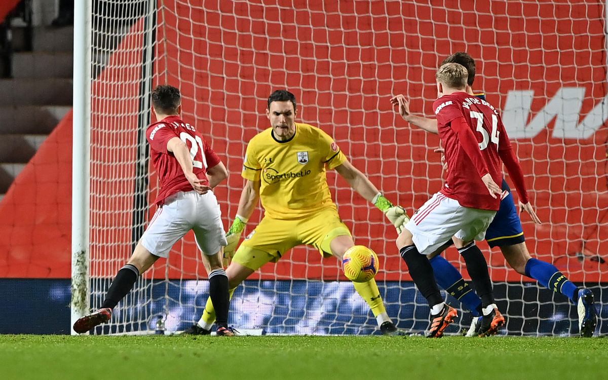 Manchester United's Daniel James scores their ninth goal. Credit: REUTERS