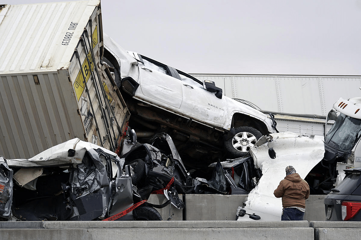 The massive crash involving 75 to 100 vehicles on an icy Texas interstate killed some and injured others, police said, as a winter storm dropped freezing rain, sleet and snow on parts of the U.S. Credit: AP Photo