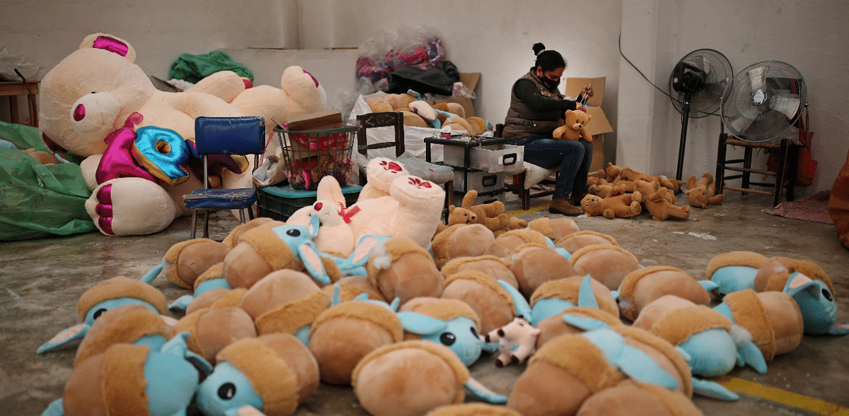 A woman works in the manufacture of soft toys at Andy's toy factory in Xonacatlan, as the coronavirus outbreak continues ahead of Valentine's Day in Mexico. Credit: Reuters Photo