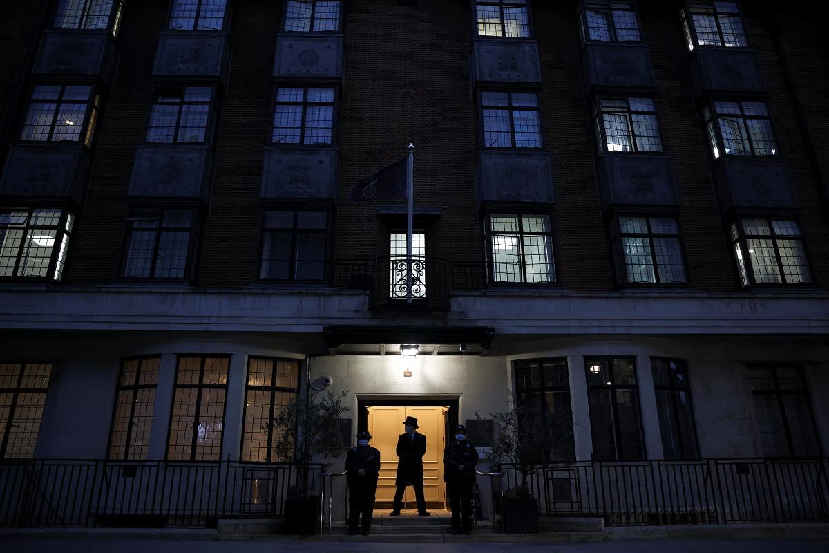 Police officers stand outside King Edward VII's Hospital, where Britain's Prince Philip was admitted, in London, Britain. Credit: Reuters photo.