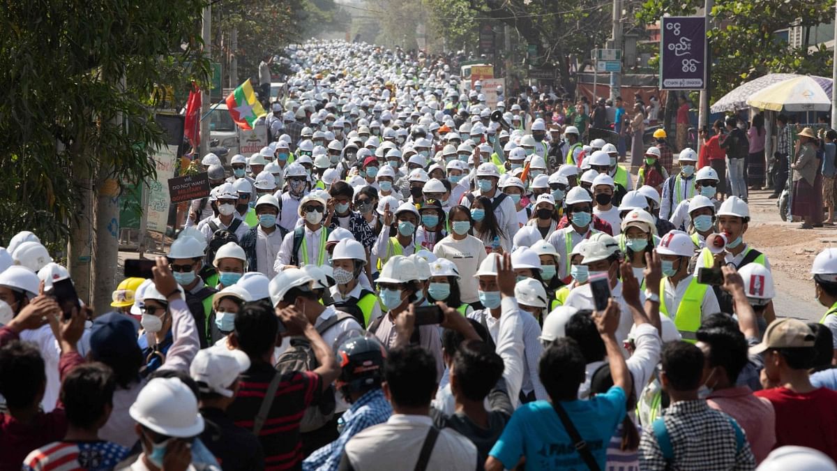 Engineers and students take part in a demonstration against the military coup in Mandalay. Credit: AFP Photo