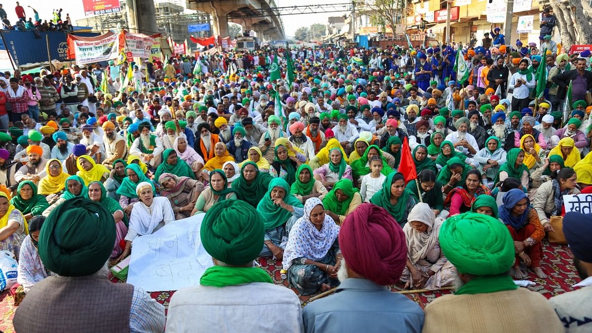 December 8 | A number of stages and tents were erected at Delhi's three borders — Tikri, Singhu, and Ghaziabad — for farmers to address during the day and serve as shelter during the night | Credit: PTI File Photo
