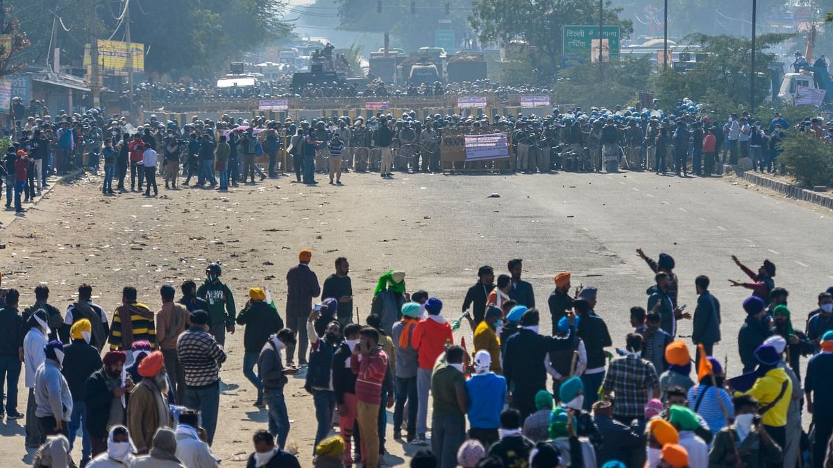 November 27 | Upon descending at Delhi, they were blocked from entering the national capital as borders were barricaded and security beefed up | Credit: PTI File Photo