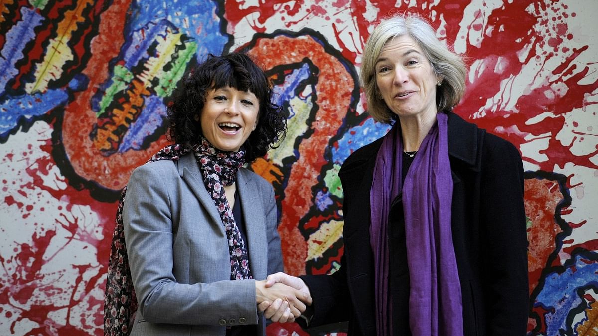 Emmanuelle Charpentier (L) and Jennifer A Doudna | The two biochemists developed a gene editing tool, CRISPR or gene scissors used widely in genetics today, for which they were awarded the Nobel Prize in Chemistry in 2020. Credit: Reuters File Photo
