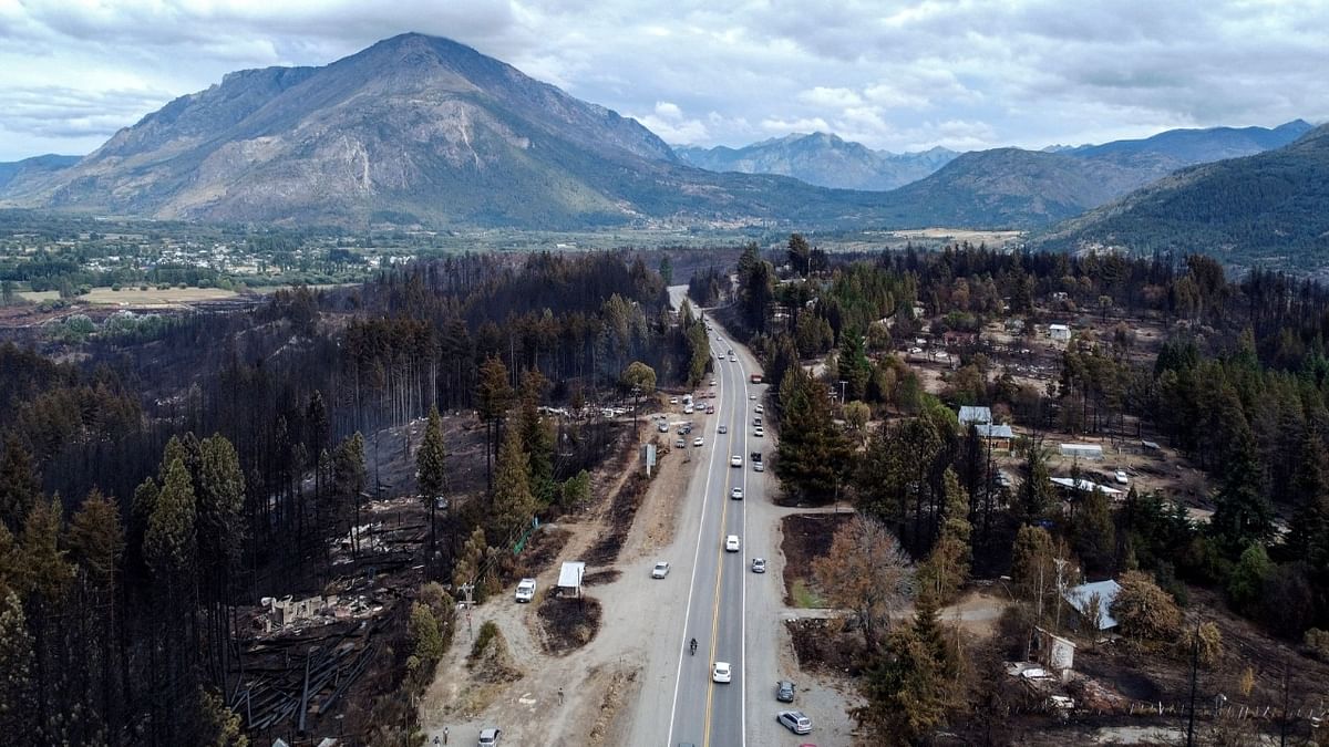 Aerial view after a forest fire in Las Golondrinas town, in Chubut province, Argentina. Credit: AFP Photo