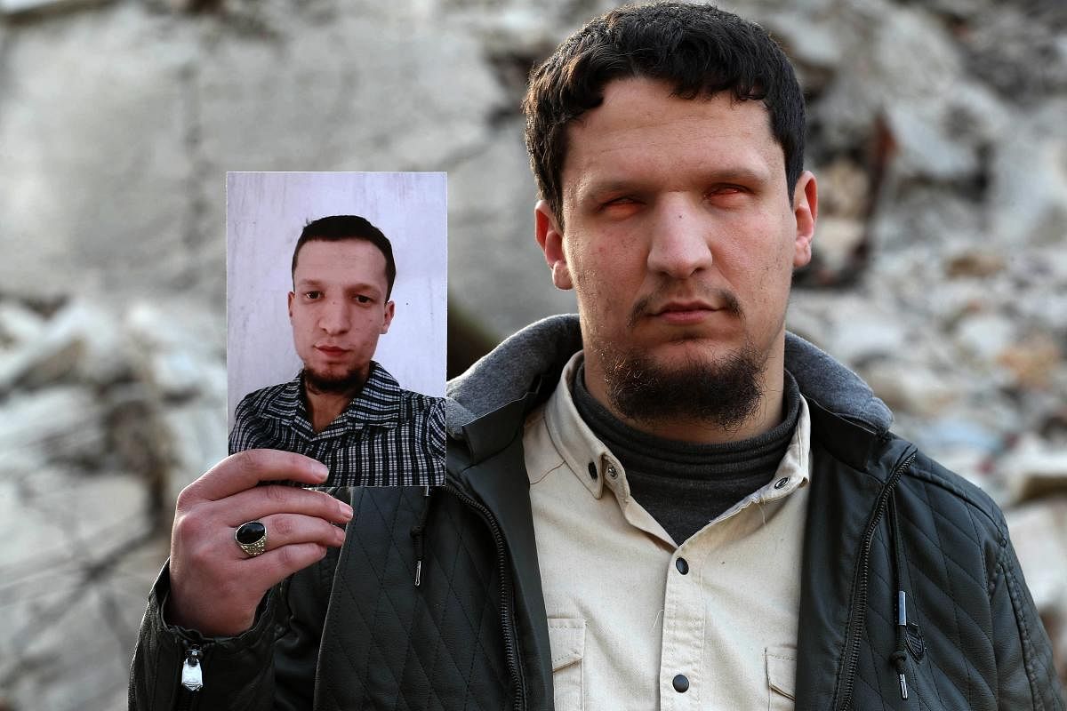 Also in Idlib, Abu Anas, 26, holds an image of himself when he was 16 years old.  A native of the Damascus countryside, Abu Anas was displaced to Idlib in 2018 where artillery shelling two years later caused him to lose his eyesight.