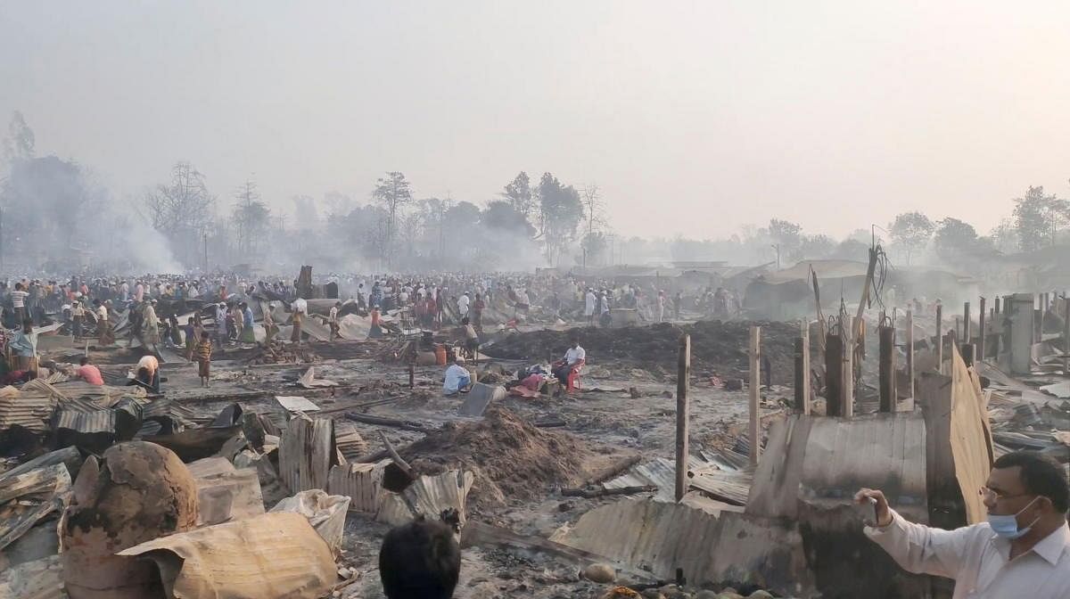 Aftermath of a fire at Rohingya Balukhali refugee camp in Cox's Bazar, Bangladesh March 23, 2021 in this still image obtained from a social media video. Credit: Reuters Photo