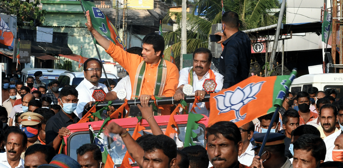 Tripura Chief Minister and BJP leader Biplab Kumar Deb during an election campaign rally, ahead of Kerala assembly polls, in Thiruvananthapuram. Credit: PTI Photo