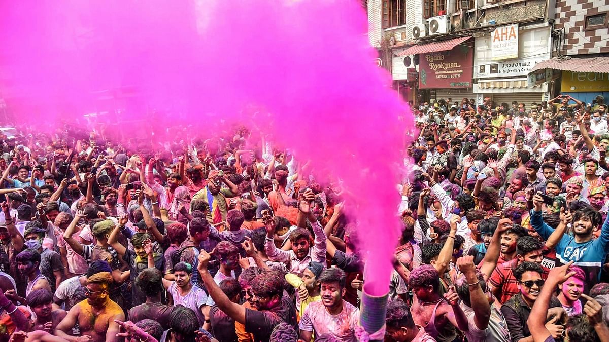 Guwahati: People celebrated Holi by holding gatherings in large numbers, amid a countrywide spike in Covid-19 cases. Credit: PTI Photo