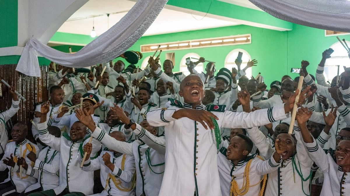 Musicians perform at the International Kimbanguist Church Headquarters in Nkamba during the church's 100th anniversary. Credit: AFP Photo
