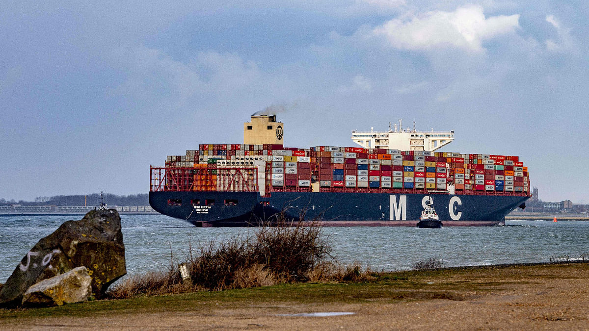 MSC Rifaya container ship arriving at the Rotterdam port, form the Suez Canal, following its blockage. Credit: AFP Photo