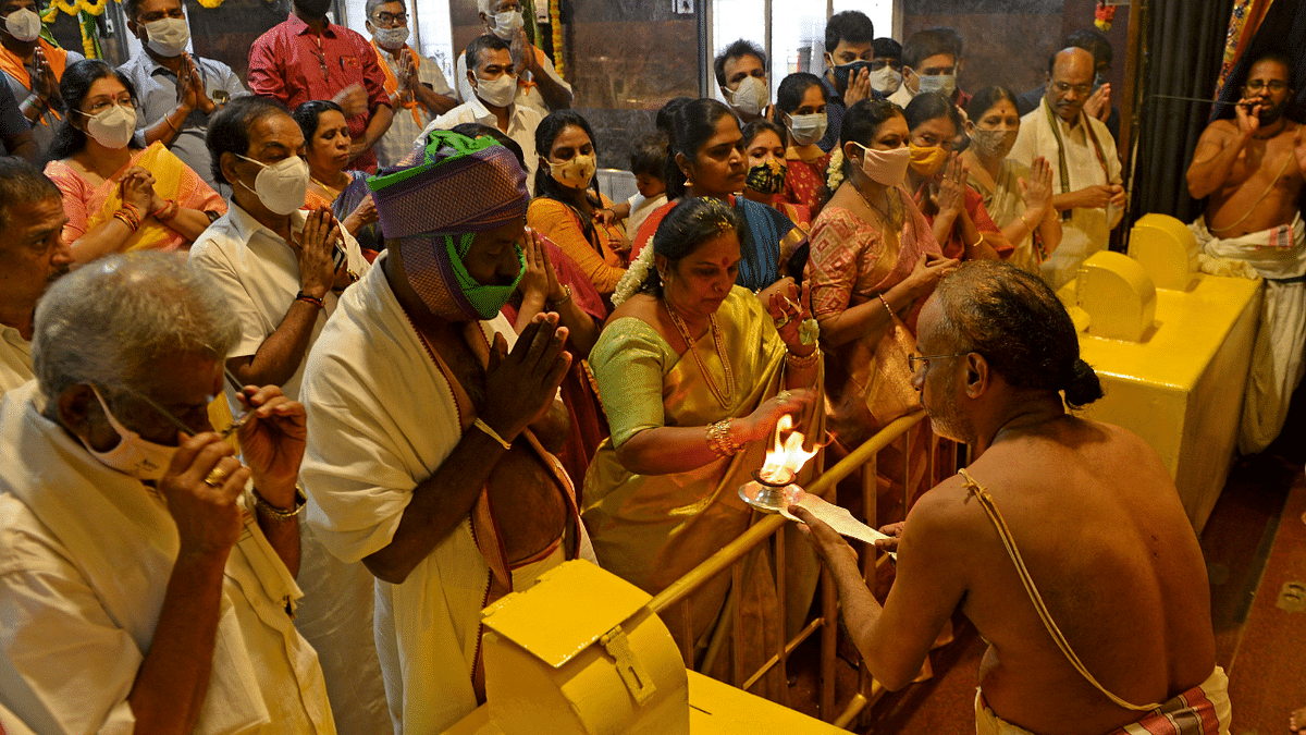 Devotees visit the Tirumala Tirupati Devasthanams temple on the occasion of 'Ugadi' festival or new year's day in Chennai. Credit: AFP Photo