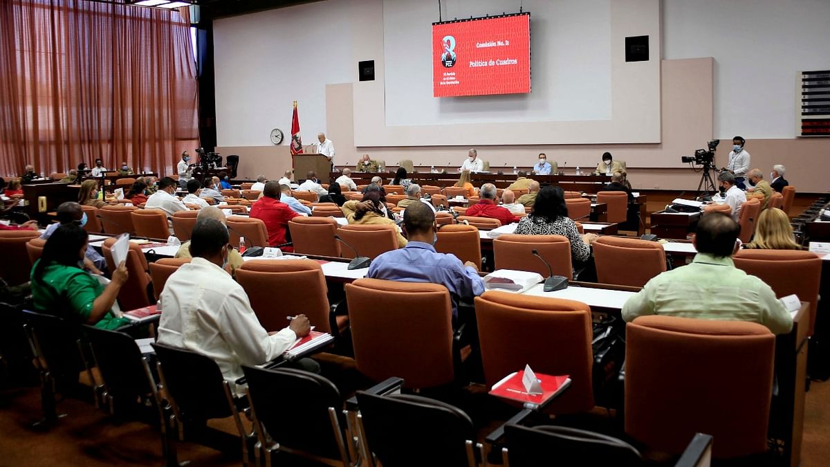 Picture released by Cuban News Agency (ACN) of a general view of a session of the 8th Congress of the Cuban Communist Party at the Convention Palace in Havana, on April 16, 2021. Credit: AFP/Ariel Ley Royelo/ACN photo