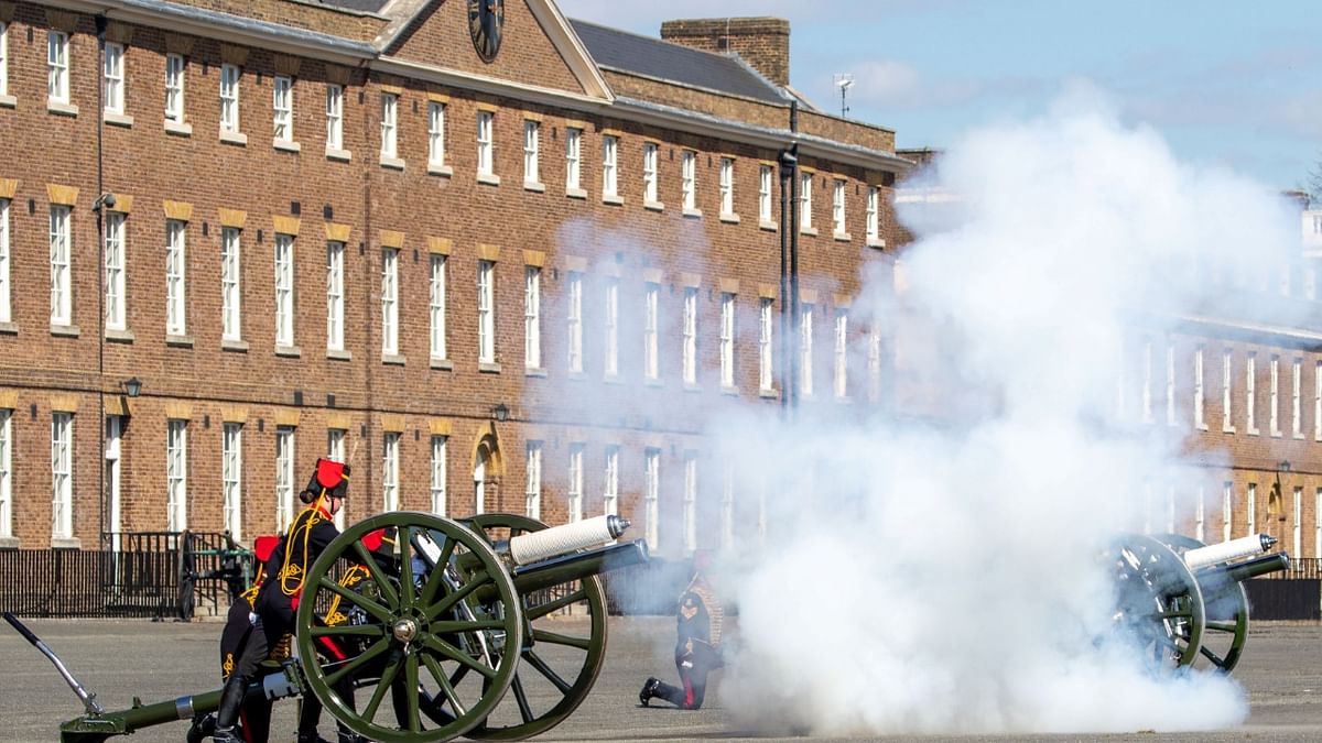 Members of The King's Troop Royal Horse Artillery fired a gun salute to begin and end the National Minute Silence immediately before the funeral service. Credit: Reuters Photo