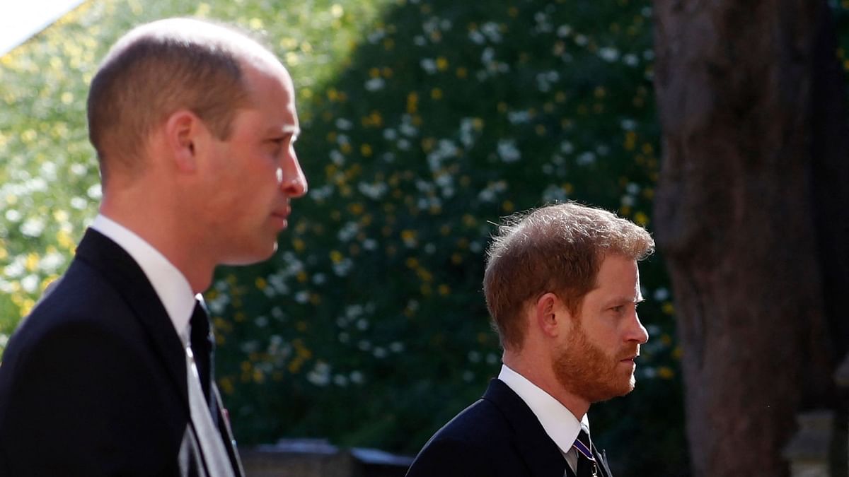 Prince William, Duke of Cambridge (L) and Prince Harry followed the coffin during the ceremonial funeral procession. Credit: AFP Photo