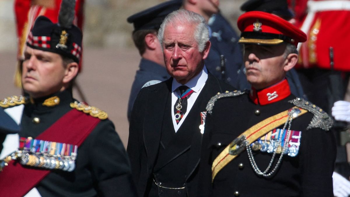 Prince Charles was among the members of the Royal family who followed the hearse of Prince Philip. Credit: AFP Photo