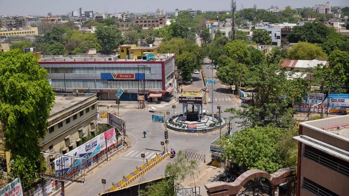 A deserted view of Civil Lines Area during weekend lockdown imposed in the wake of rising Covid-19 cases in Gorakhpur. Credit: PTI