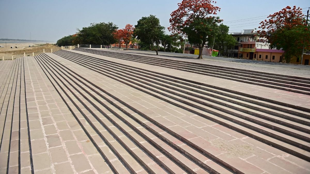 A general view of deserted Arail Ghat is pictured during the weekend lockdown imposed as a preventive measure against the Covid-19 coronavirus in Allahabad. Credit: AFP