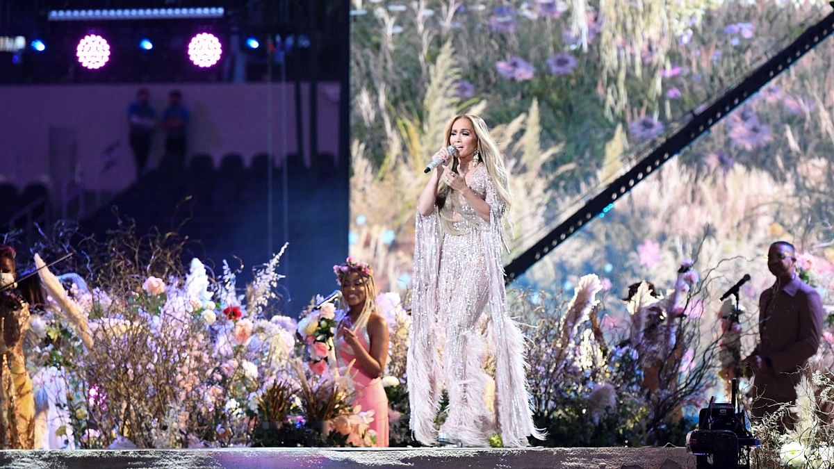 US singer Jennifer Lopez performs onstage during the taping of the