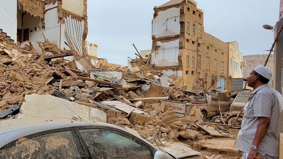 Four people have been killed in flash floods following heavy rains in the historic Yemeni city of Tarim, state media said. The city, located in the central province of Hadramawt, is best known for its mud-brick structures and more than 360 mosques including Al-Mehdar. Credit: AFP Photo