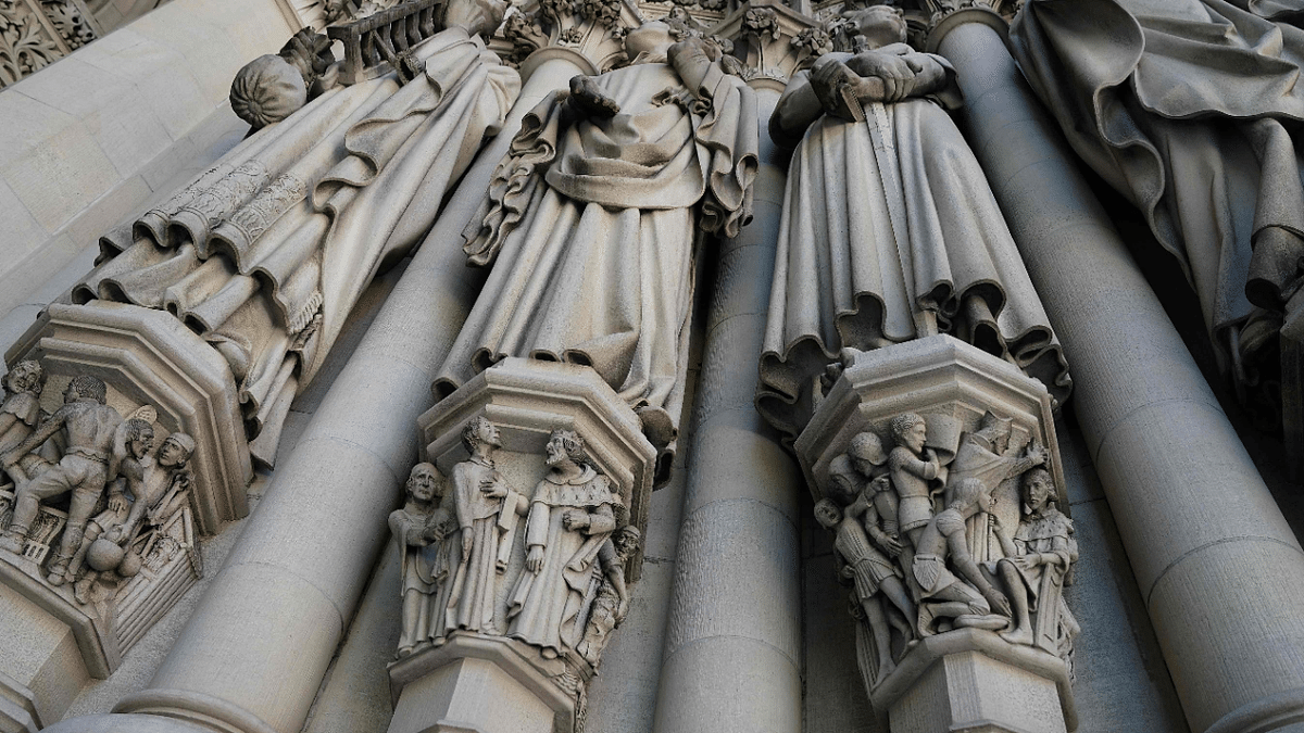 The outside of the Cathedral of St. John the Divine on the Upper West Side on New York on May 6, 2021, before the start of a protest where church leaders and politicians gathered to urge Governor Cuomo and New York legislators to designate houses of worship as essential. Credit: AFP Photo