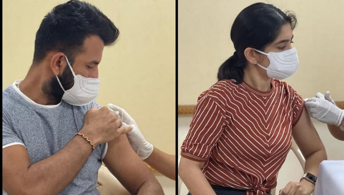Cheteshwar Pujara also shared a picture of him and wife Puja receiving the first dose of the Covid-19 vaccine with fans on social media. Credit: Instagram/cheteshwar_pujara