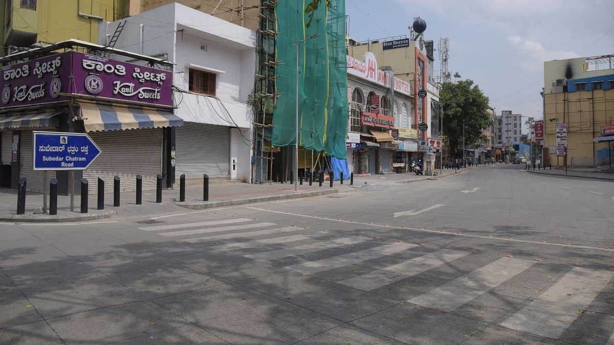 Subedar Chatram road near Kempegowda bus station looks eerily empty.