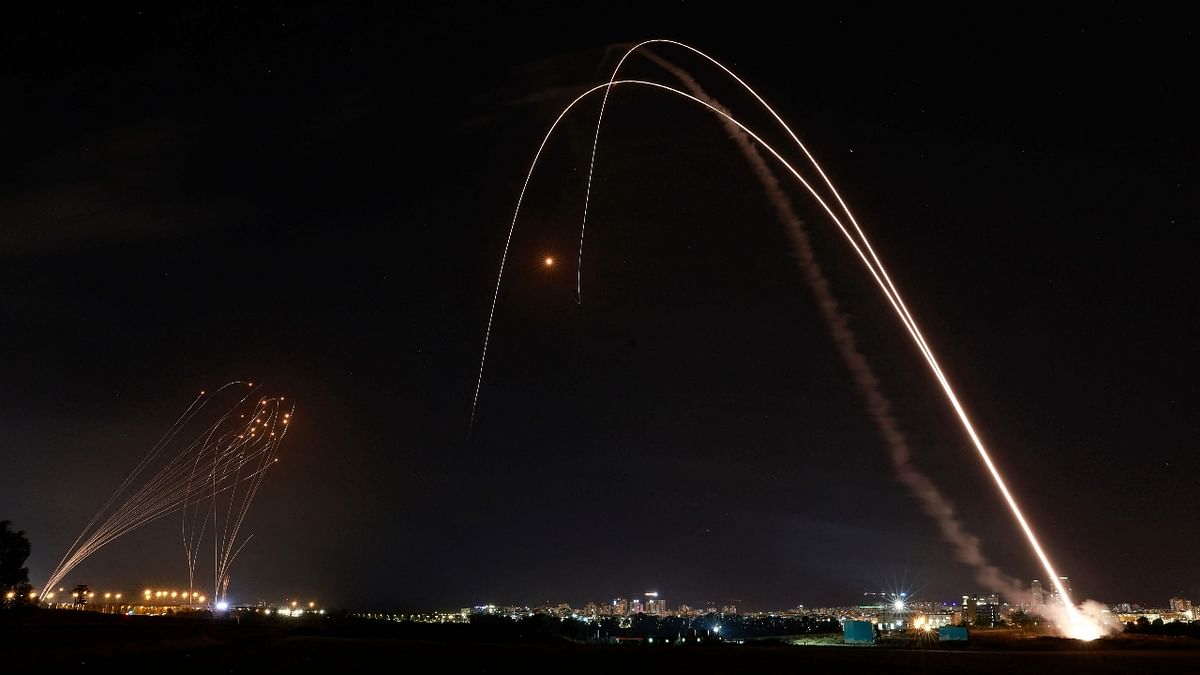Israel's Iron Dome aerial defence system intercepts a rocket launched from the Gaza Strip, controlled by the Palestinian Hamas movement, above the southern Israeli city of Ashdod. Credit: AFP