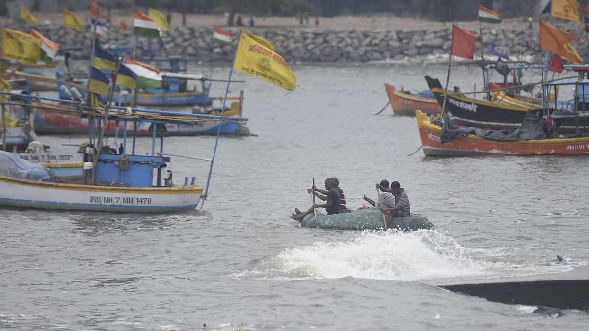 Fishing boats anchored at Badhwar park jetty due to formation of Cyclone Tauktae in the Arabian Sea in Mumbai.