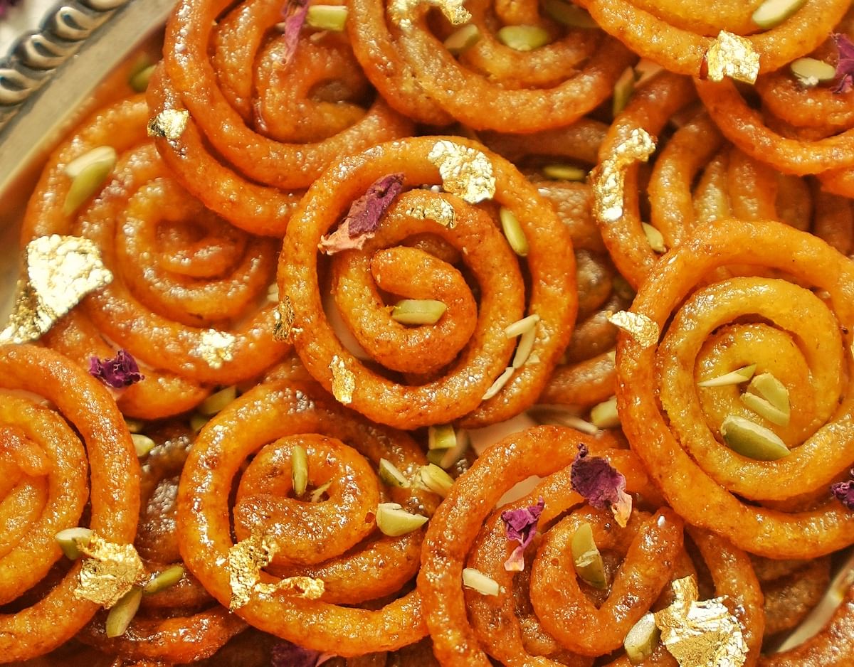 Jalebi: Be it the good old jalebis dipped in ghee or the black mawa jalebis, served with a Khajur Rabdi, thick luscious and just the right amount of sweet, this is a dessert which is popular amongst all.