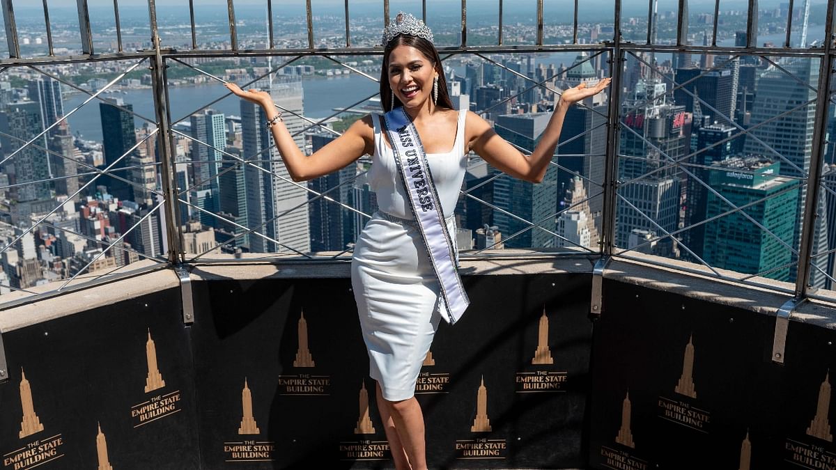 Miss Universe Andrea Meza is seen posing with Empire State in the backdrop.