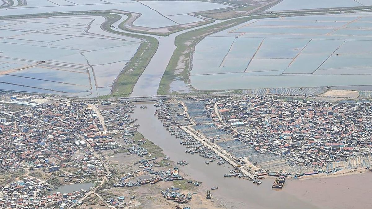 An aerial view of cyclone Tauktae affected areas in Gujarat.