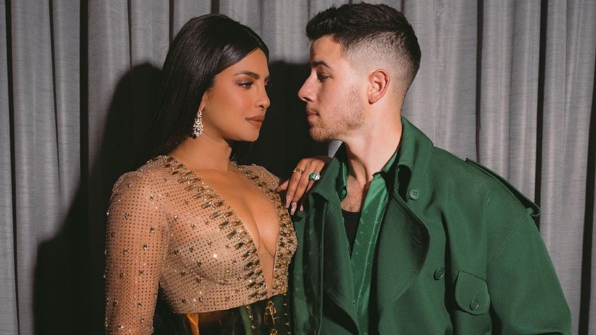 Dressed in a thigh-high slit Dolce Gabbana gown with a plunging neckline, Priyanka made heads turn with her appearance. Her partner Nick was seen acing in a Fendi designer number.